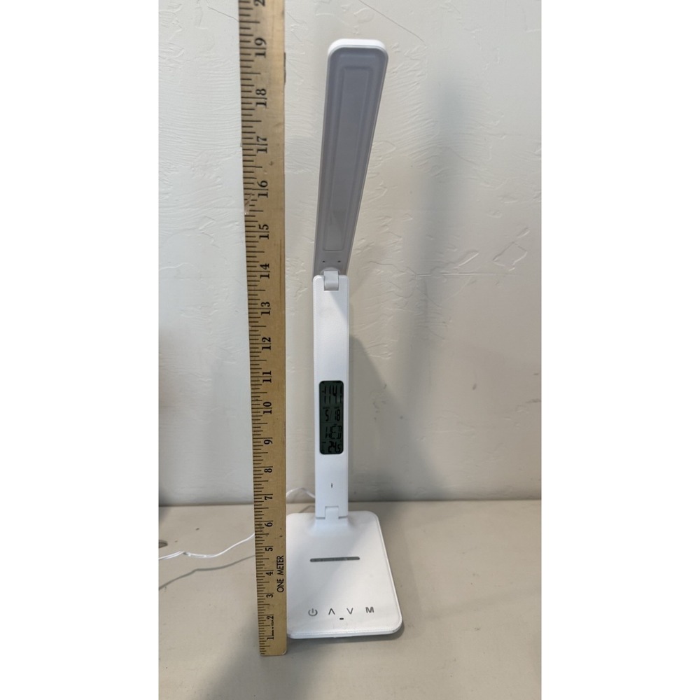 LED Desk Lamp with Smart Features Clock Alarm Date Temper Qi Charging Station - Picture 5 of 12